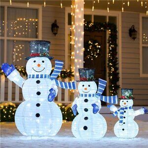 3 Pcs 3D Christmas Collapsible Snowman Light 270 Pre-Lit LED Cool White Lights